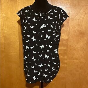 Talbots Large Black and White Butterfly Print Blouse